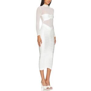 Seroya Levina Midi Dress White Mockneck Sheer Mesh Paneling New size XS